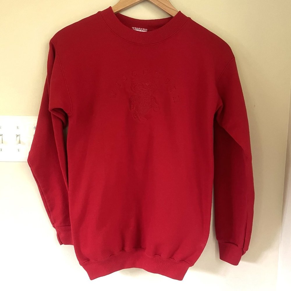 Vintage Tultex Wisconsin Embroidered Sweatshirt, Cardinal Red, Size XL (18-20)